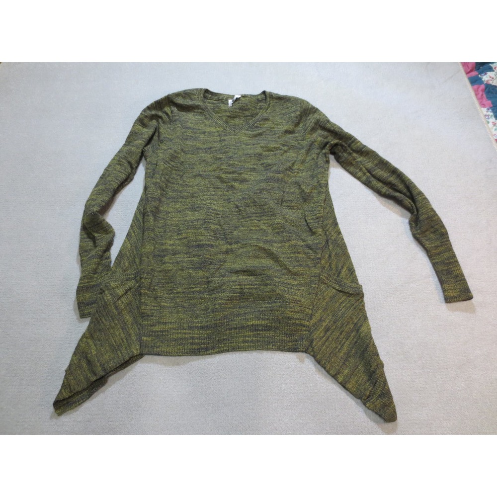 Logo Lori Goldstein Womens Sweater Medium Green Assymetrical Hem Pockets